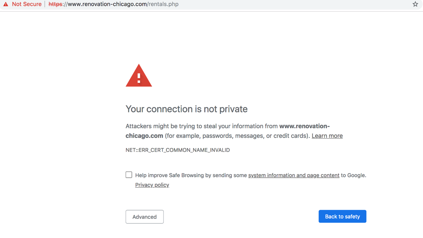 Connection not private warning from Chrome browser