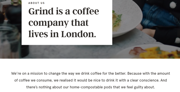 Grind Coffee About Us page